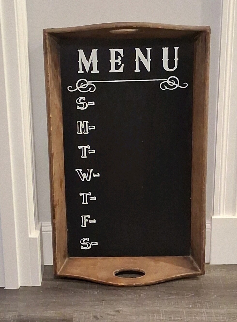 NEW/NOS! X-LG 31"H Solid Wood Tray; Weekly Menu Chalkboard Sign;Statement Piece!
